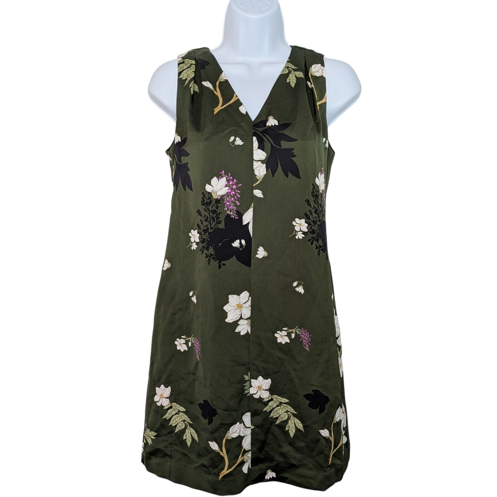 Banana Republic Petite Floral  Dress In  Forest Green